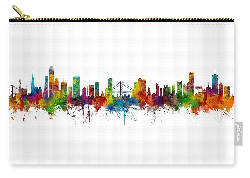 Boston Zip Pouch featuring the digital art San Francisco and Boston Skylines Mashup by Michael Tompsett