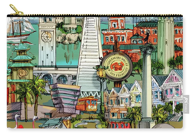 San Francisco Zip Pouch featuring the painting San Francisco illustration by Maria Rabinky