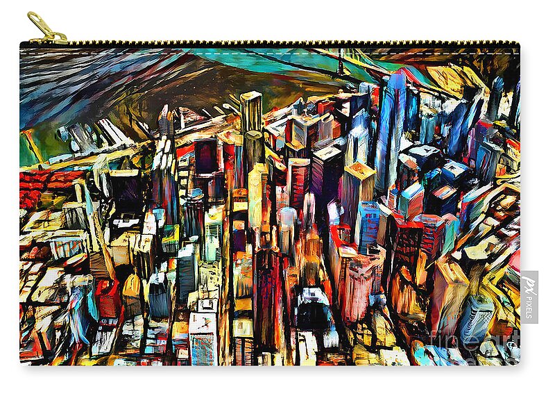Wingsdomain Zip Pouch featuring the mixed media San Francisco Skyline In Brutalist Contemporary Abstract 20220624 by Wingsdomain Art and Photography