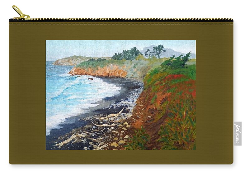 Landscape Zip Pouch featuring the painting San Simeon CA Coast by Katherine Young-Beck