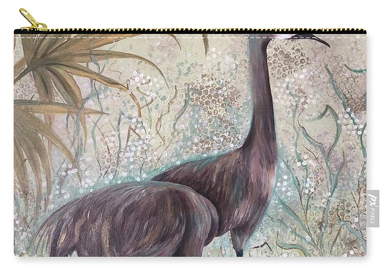 Birds Zip Pouch featuring the painting Sand Hill Cranes by Barbara Landry
