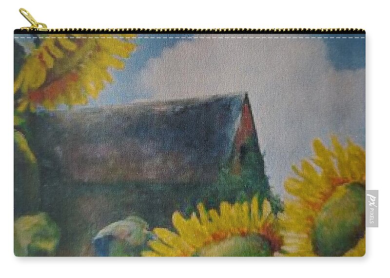 Sunflowers Zip Pouch featuring the painting Sand Mountain Sunflowers by ML McCormick