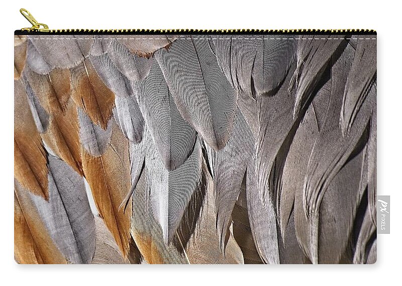 Sandhill Crane Zip Pouch featuring the photograph Sandhill Crane Feather Detail 2 by Steven Ralser