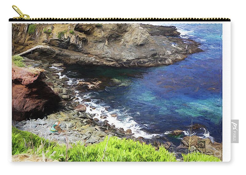 Pacific Ocean Zip Pouch featuring the digital art Sandpail on the Rocks by Deb Nakano