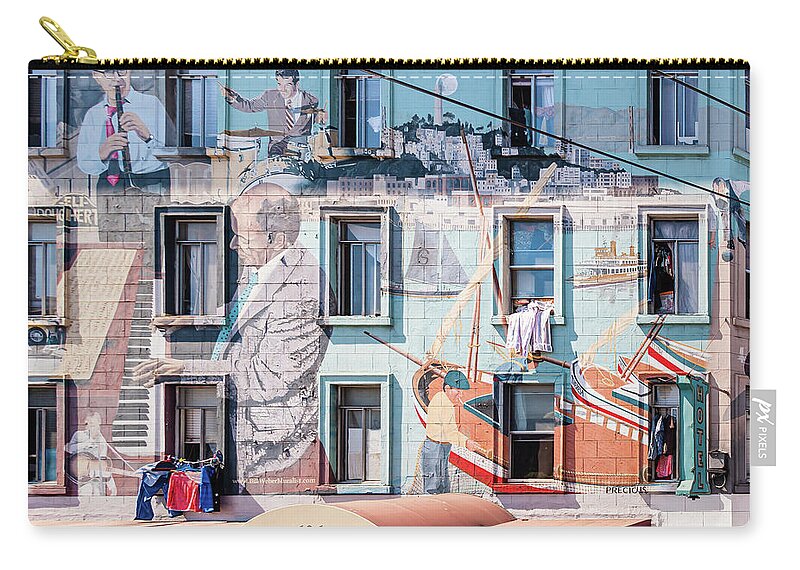 San Ffancisco Zip Pouch featuring the photograph SanFran Jazz wall of Fame by Charles McCleanon