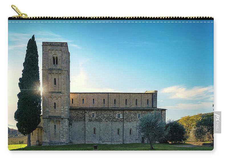 Montalcino Zip Pouch featuring the photograph Sant Antimo Abbey in the Morning by Stefano Orazzini