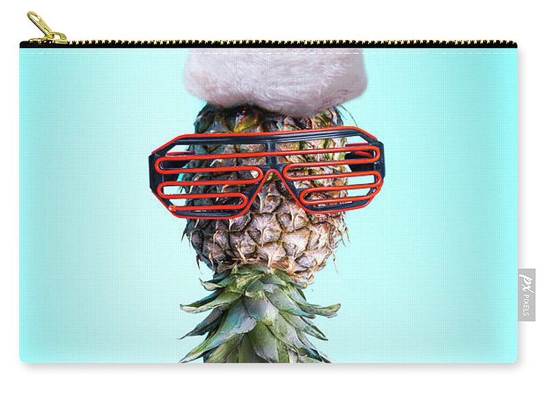 Pineapple Zip Pouch featuring the photograph Santa ananas. Funky pop art minimal christmas in summer concept. by Jelena Jovanovic