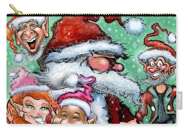 Santa Carry-all Pouch featuring the digital art Santa and his Elves by Kevin Middleton