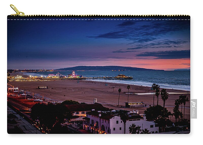 Santa Monica Pier Zip Pouch featuring the photograph Santa Monica Pier And Catalina Island by Gene Parks