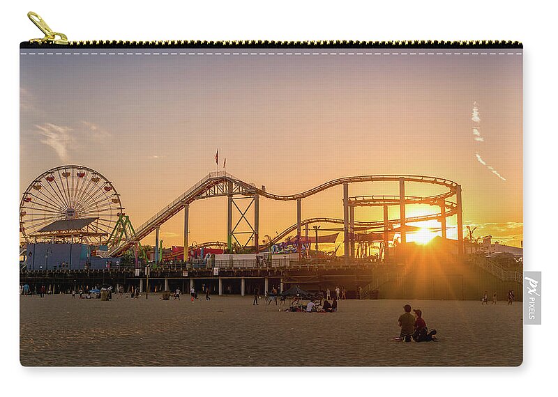 Amusement Park Zip Pouch featuring the photograph Santa Monica Pier by Darrell DeRosia