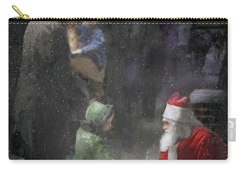 Chicago Zip Pouch featuring the painting Santa Says Thank You - Chicago State Street 1960s by Glenn Galen