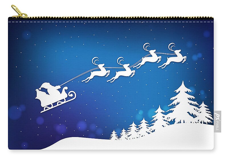 Santa Zip Pouch featuring the digital art Santa's Sleigh And Reindeer Christmas Card by Serena King