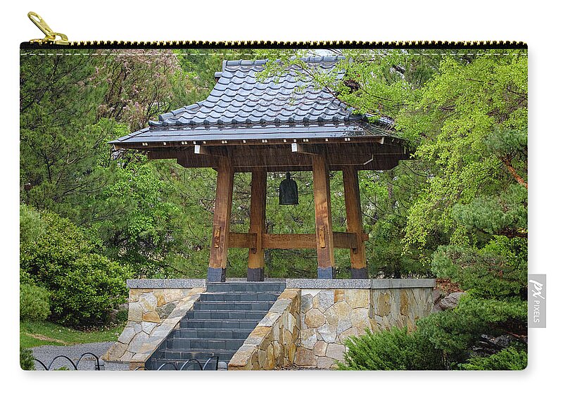 Japanese Zip Pouch featuring the photograph Sasebo Japanese Garden Bell Tower Albuquerque by Mary Lee Dereske