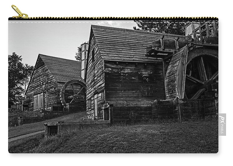 Saugus Zip Pouch featuring the photograph Saugus Iron Works National Park Saugus Massachusetts Mills Black and White by Toby McGuire