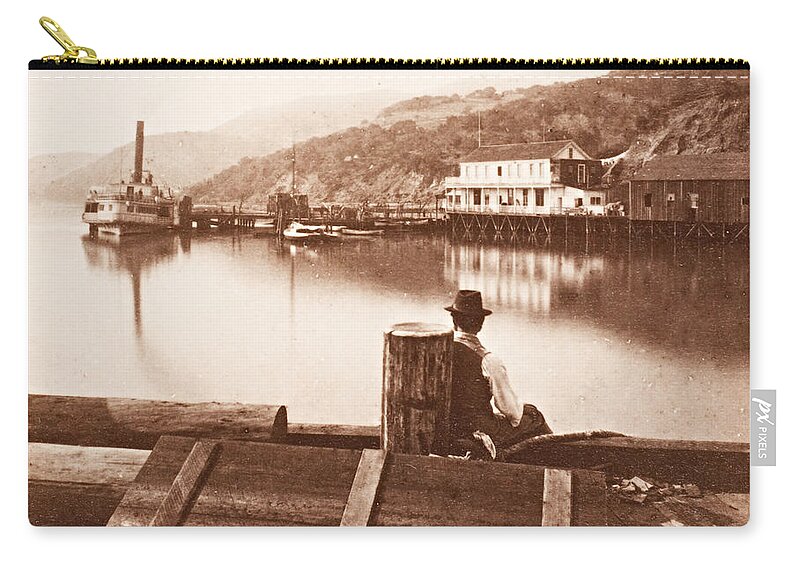 Northern Pacific Coast Railroad Zip Pouch featuring the photograph Sausalito from the Northern Pacific Coastal Railroad Wharf Looking South To San Francisco circa 1868 by Peter Ogden