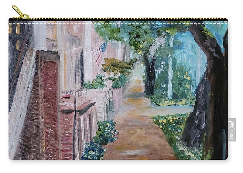 Savannah Zip Pouch featuring the painting Savannah Neighborhood by Stanton Allaben