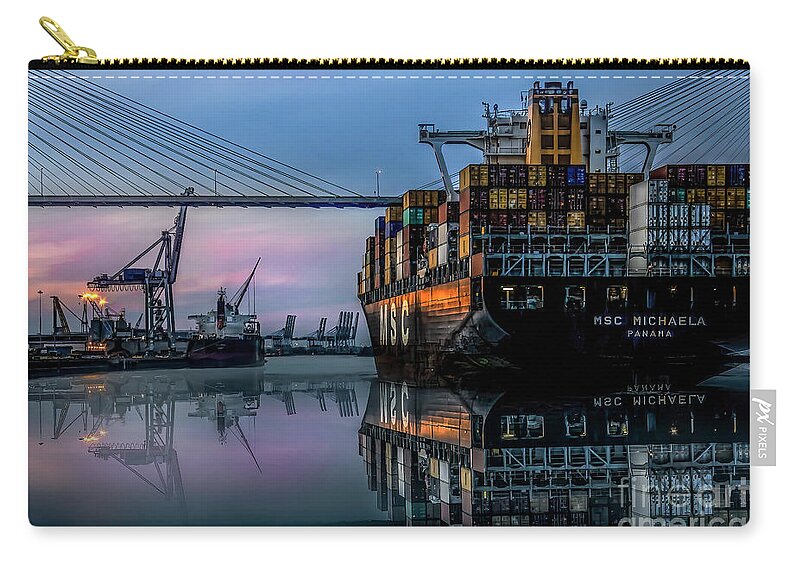 Ship Zip Pouch featuring the photograph Savannah River passage by Shelia Hunt