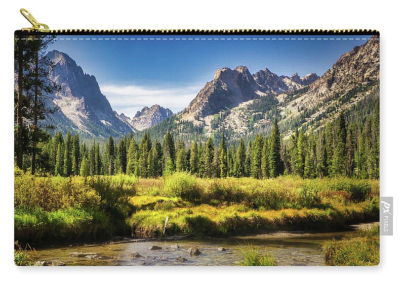 Mountain Zip Pouch featuring the photograph Sawtooth Mountain Meadow by Dan Eskelson