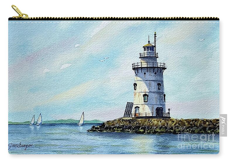 Light Zip Pouch featuring the painting Saybrook Breakwater Light by Joseph Burger
