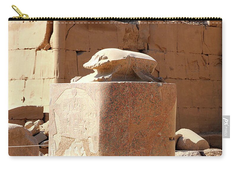 Scarab Zip Pouch featuring the photograph Scarabaeus Monument In Karnak Temple by Mikhail Kokhanchikov
