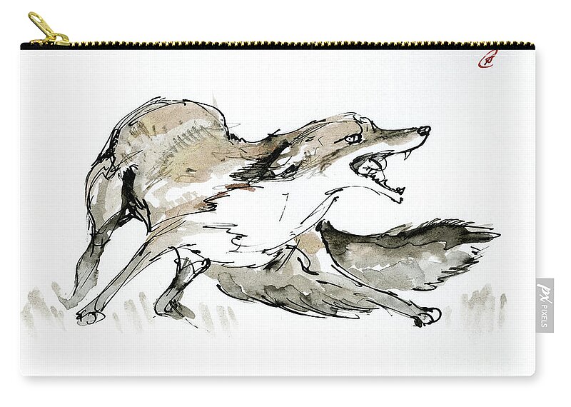 Fox Zip Pouch featuring the drawing Scared Vixen by Ang El