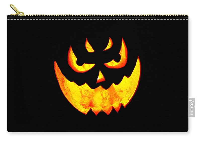 Jack O Lantern Zip Pouch featuring the digital art Scary Glowing Pumpkin Halloween Costume by Flippin Sweet Gear
