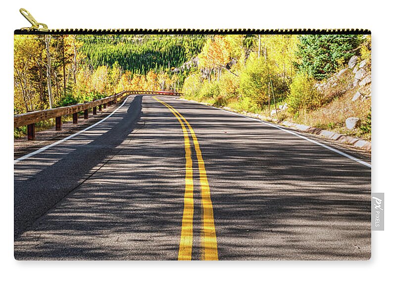 Autumn Color Zip Pouch featuring the photograph Scenic Drive Through Autumn Splendor Along Bear Lake Road by Gregory Ballos