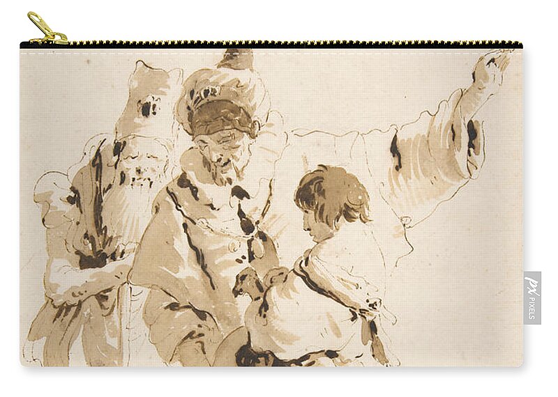 18th Century Art Zip Pouch featuring the drawing Scherzo di Fantasia - Two Standing Orientals and a Standing Youth with a Sword by Giovanni Battista Tiepolo
