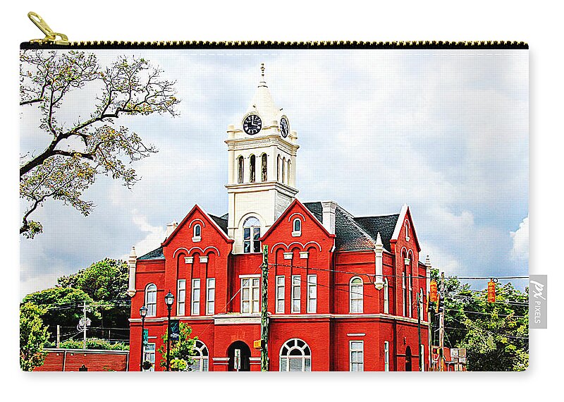Schley Courthouse Ellaville Courthouse Stores Square Caylee Hammock Brent Cobb Zip Pouch featuring the photograph Schley County Courthouse 4 3 2 by Jerry Battle
