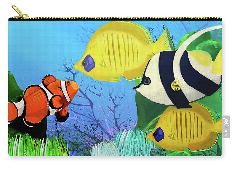 School Zip Pouch featuring the digital art School of fish by Rose Lewis