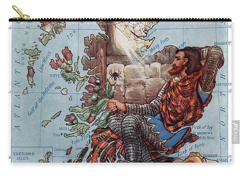 1912 Zip Pouch featuring the drawing Scotland. Robert Bruce Watches the Spider by Lilian Tennant