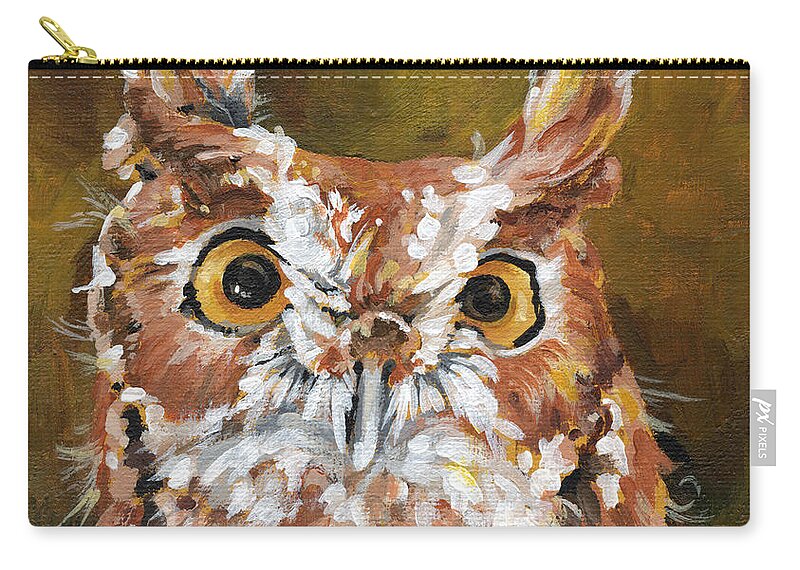Owl Zip Pouch featuring the painting Screech - Owl Painting by Annie Troe