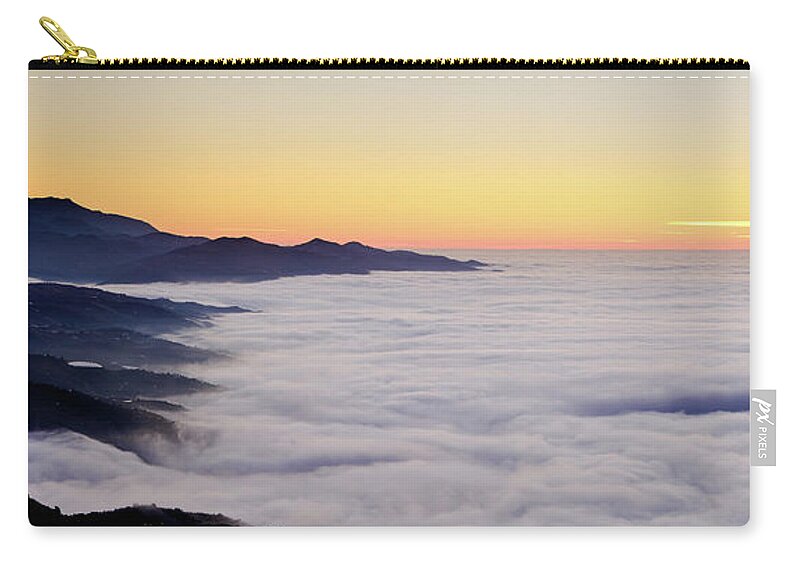 Sea Fog Zip Pouch featuring the photograph Sea fog panoramic by Gary Browne