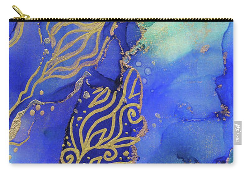 Floral Zip Pouch featuring the painting Sea Foliage Abstract Ink - Vertical by Olga Shvartsur