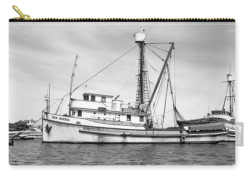 Monterey Zip Pouch featuring the photograph Sea Queen Monterey harbor California, fishing boat purse seiner 1945 by Monterey County Historical Society