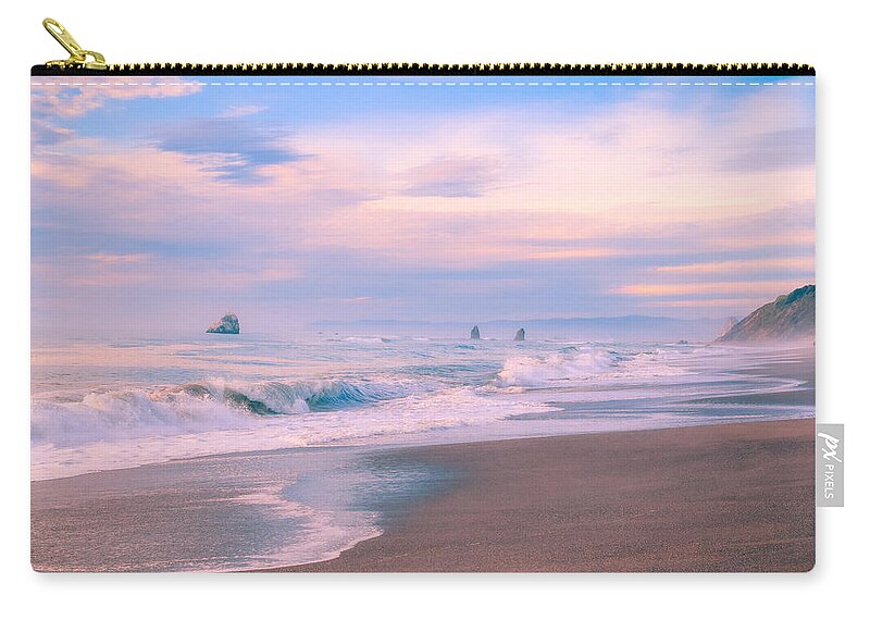 Sea Stacks Zip Pouch featuring the photograph Sea Stacks at Dusk by Bonny Puckett