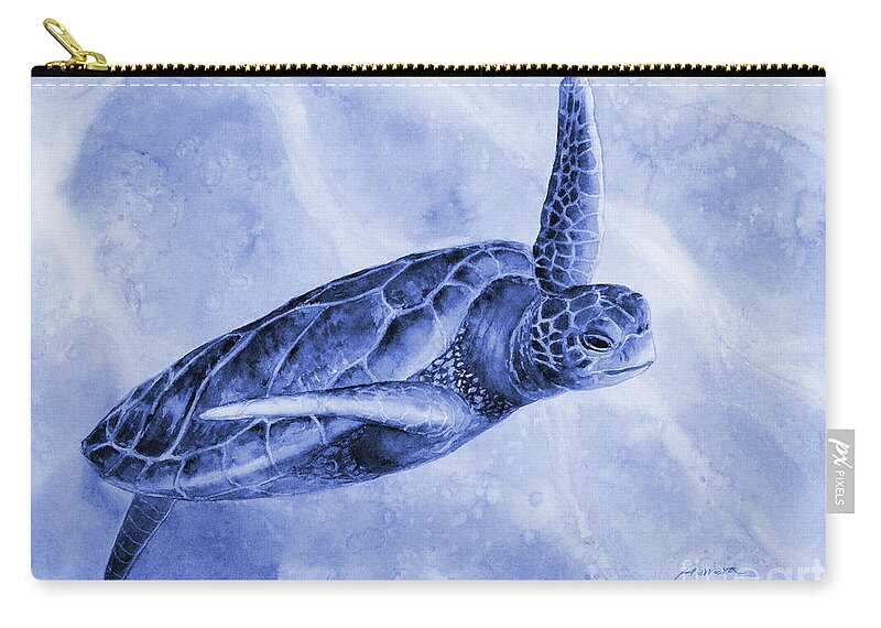 Mono Carry-all Pouch featuring the painting Sea Turtle 2 in Blue by Hailey E Herrera