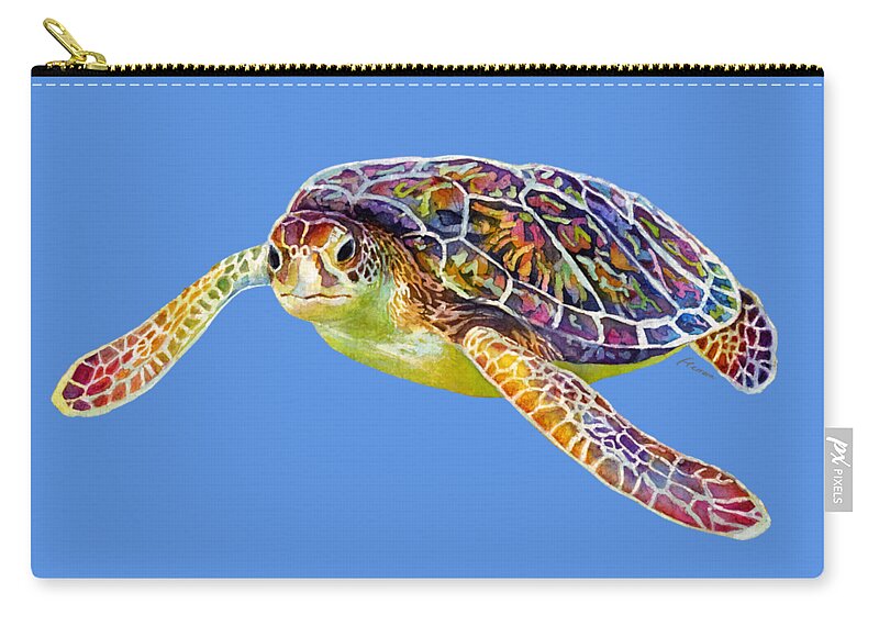 Turtle Zip Pouch featuring the painting Sea Turtle 3 - solid background by Hailey E Herrera