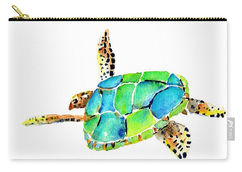 Turtle Zip Pouch featuring the painting Sea Turtle by Carlin Blahnik CarlinArtWatercolor
