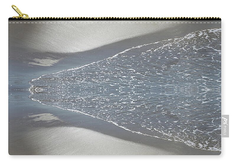 Sea Water Zip Pouch featuring the photograph Sea water meets silver sand. Abstract beach 2 by Adriana Mueller