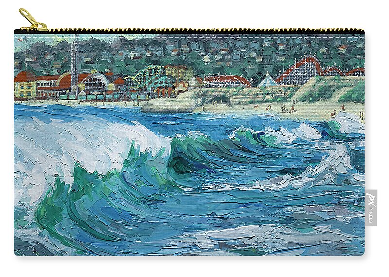 Impasto Zip Pouch featuring the painting Seabright Beach Wave, 2021 by PJ Kirk