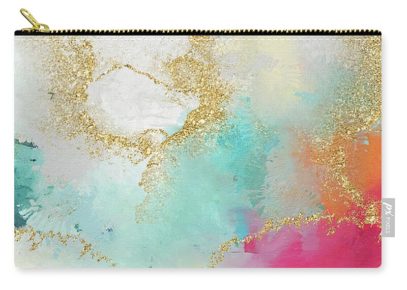 Watercolor Zip Pouch featuring the painting Seafoam Green, Pink And Gold by Modern Art