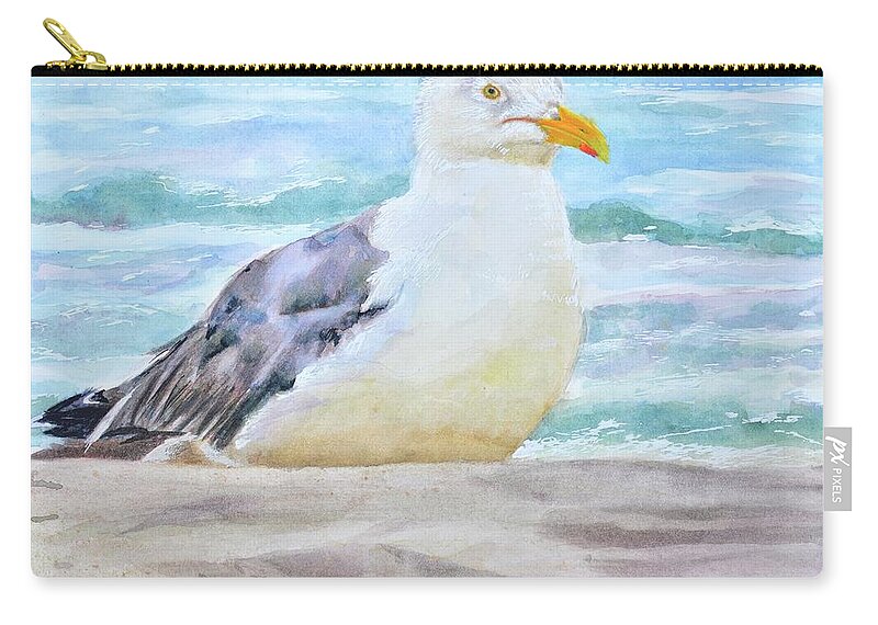 Seagull Zip Pouch featuring the painting Seagull at Rest by Patty Kay Hall