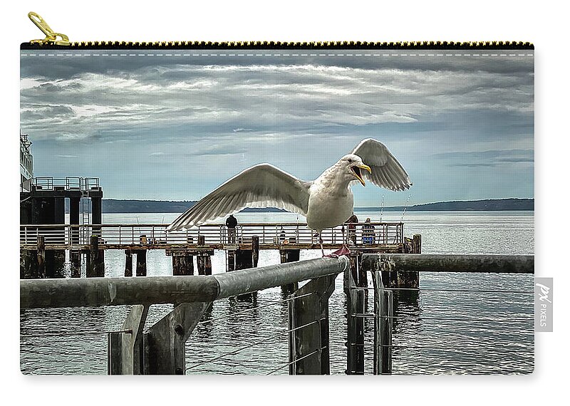 Seagull Zip Pouch featuring the photograph Seagull on the move by Anamar Pictures