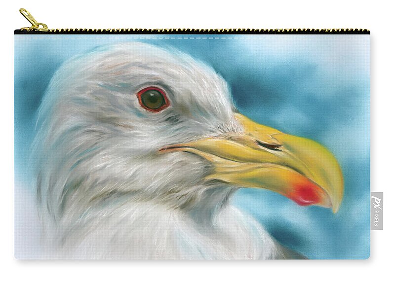 Bird Zip Pouch featuring the painting Seagull with Red Spotted Beak by MM Anderson