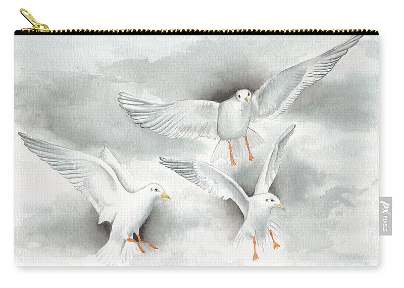 Seagulls Zip Pouch featuring the painting Seagulls in Flight by Bob Labno
