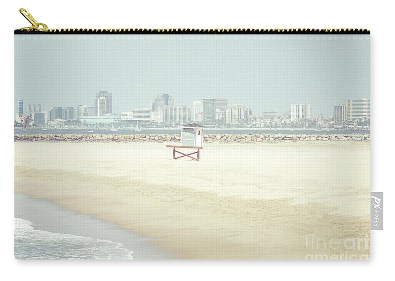 2015 Zip Pouch featuring the photograph Seal Beach LIfeguard Tower Three and Jetty Photo by Paul Velgos