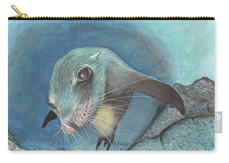 Seal Zip Pouch featuring the painting Seal Pup by Bob Labno