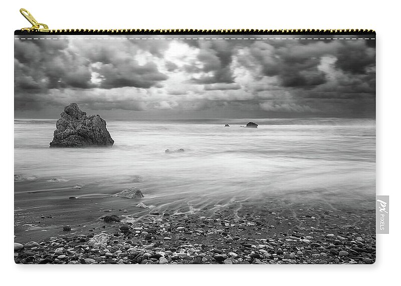 Seascape Zip Pouch featuring the photograph Seascape with windy waves during stormy weather. by Michalakis Ppalis