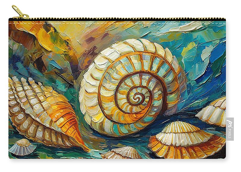 Seashell Zip Pouch featuring the mixed media Seashells Abstract II by Susan Rydberg
